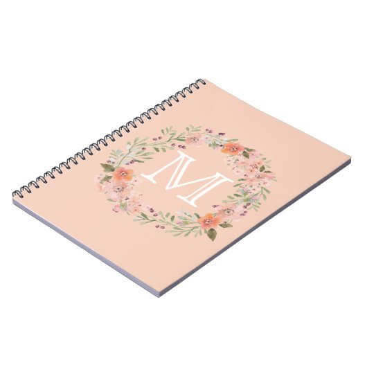 Romantic Peach Floral monogram Notitieboek (Linkerzijde)