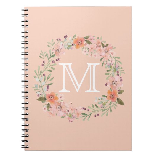 Romantic Peach Floral monogram Notitieboek (Voorkant)