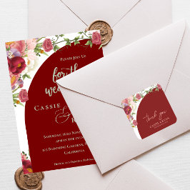 Romantic Peach Floral Red Arch Wedding Thank you Vierkante Sticker