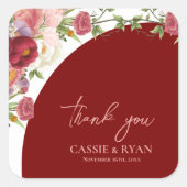 Romantic Peach Floral Red Arch Wedding Thank you Vierkante Sticker (Voorkant)