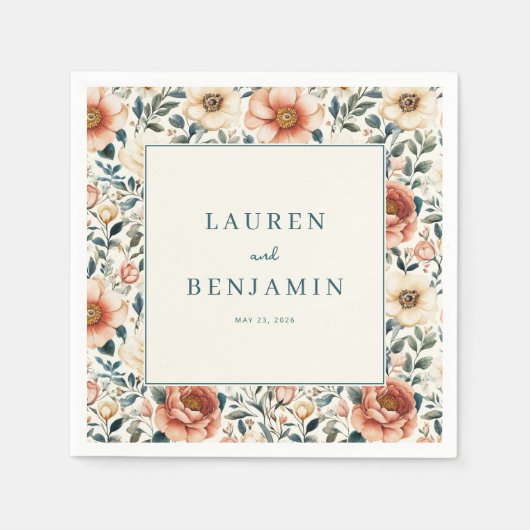 Romantic Peach Floral Servet (Voorkant)