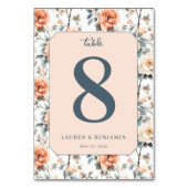 Romantic Peach Floral Table Number Kaart (Voorkant)