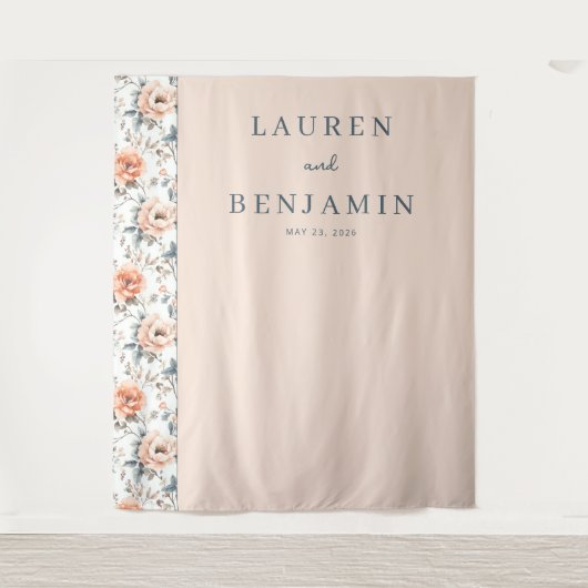 Romantic Peach Floral Wandkleed (Voorkant)