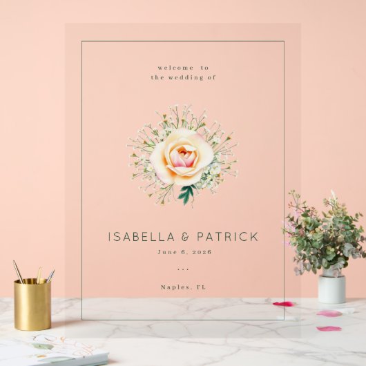 Romantic Peach Floral Wedding Invitation Acryl Bord (Huwelijk)
