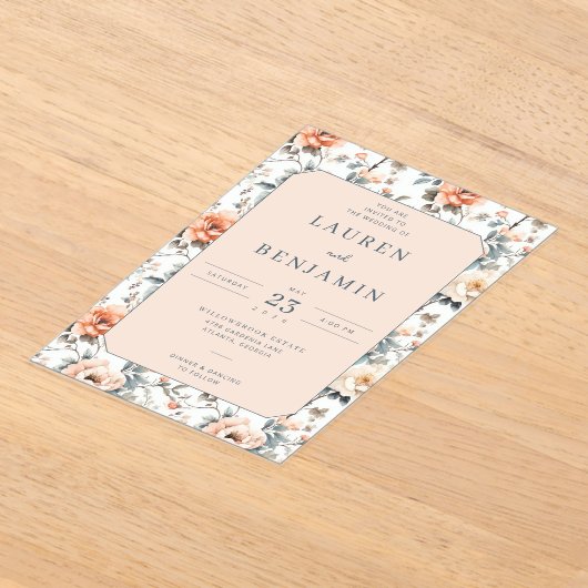 Romantic Peach Floral Wedding Invitation Acryl Uitnodigingen (Laagn)