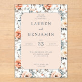 Romantic Peach Floral Wedding Invitation Acryl Uitnodigingen (Voorkant)