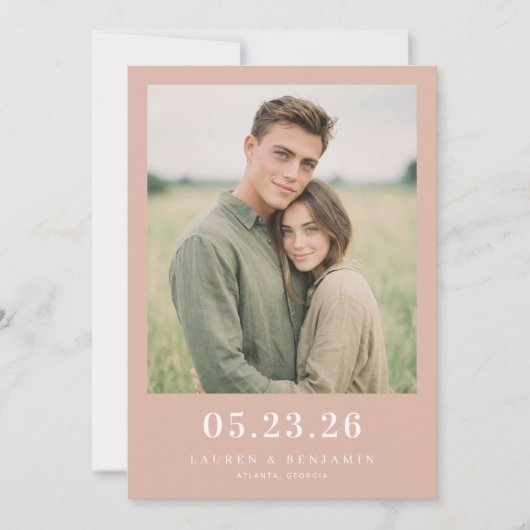 Romantic Peach Minimalist Photo Save The Date (Voorkant)