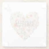 Romantic Peach Mint Floral Heart Glazen Onderzetter (Achterkant)