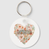 Romantic Peach Mint Floral Heart Sleutelhanger (Voorkant)