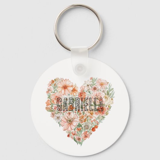 Romantic Peach Mint Floral Heart Sleutelhanger (Voorkant)