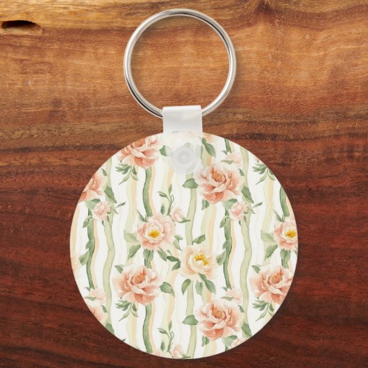 Romantic Peach Mint Floral Heart Sleutelhanger (Achterkant)