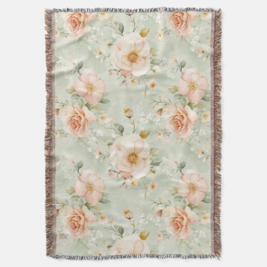Romantic Peach Mint Pretty Roses Floral Deken (Voorkant Verticaal)