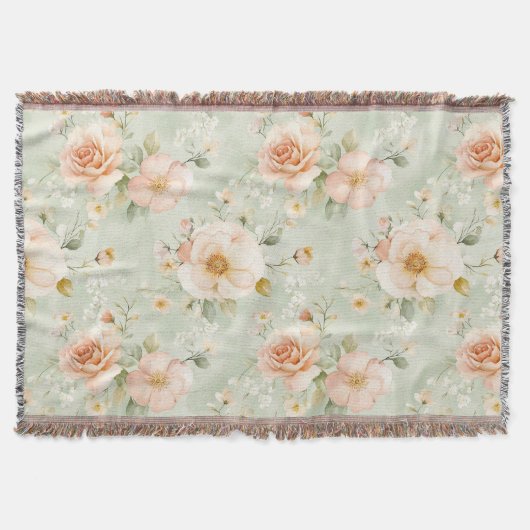 Romantic Peach Mint Pretty Roses Floral Deken (Voorkant)