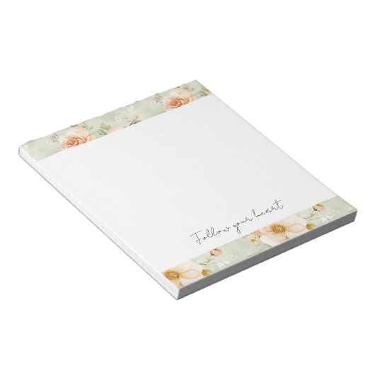 Romantic Peach Mint Pretty Roses Floral Notitieblok (Schuin)
