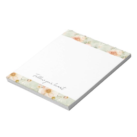 Romantic Peach Mint Pretty Roses Floral Notitieblok (Linkerzijde)