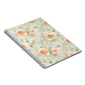 Romantic Peach Mint Pretty Roses Floral Notitieboek (Rechterzijde)