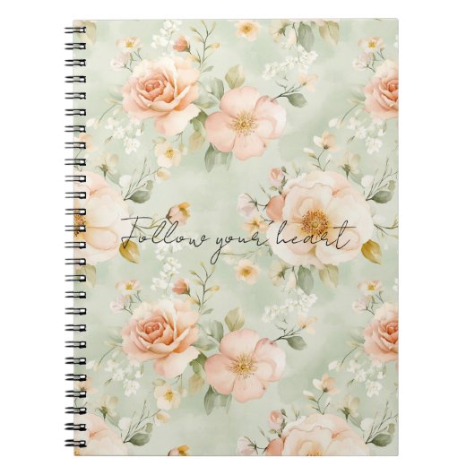Romantic Peach Mint Pretty Roses Floral Notitieboek (Voorkant)