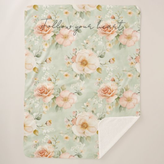 Romantic Peach Mint Pretty Roses Floral Sherpa Deken (Voorkant)