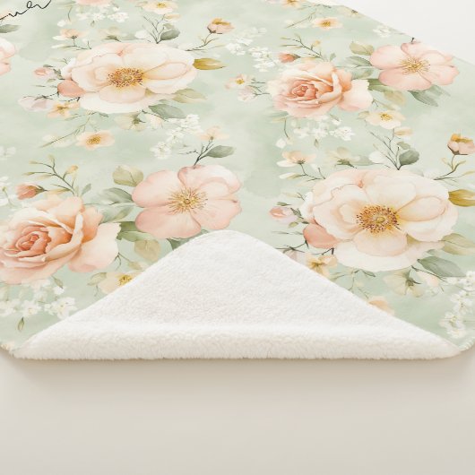 Romantic Peach Mint Pretty Roses Floral Sherpa Deken (3/4)