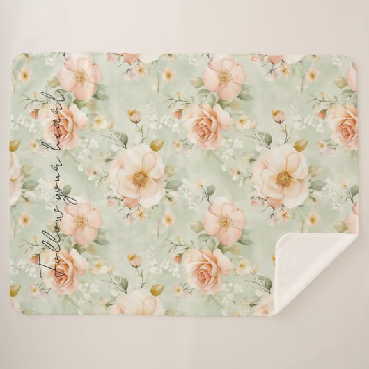 Romantic Peach Mint Pretty Roses Floral Sherpa Deken (Voorkant (horizontaal))
