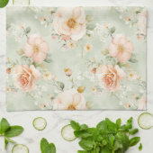 Romantic Peach Mint Pretty Roses Floral Theedoek (Gevouwen)