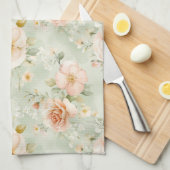 Romantic Peach Mint Pretty Roses Floral Theedoek (Quarter Fold)