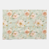 Romantic Peach Mint Pretty Roses Floral Theedoek (Horizontaal)