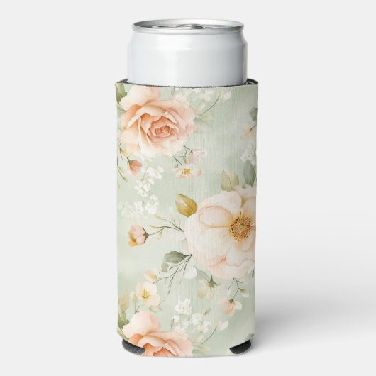 Romantic Peach Mint Roses Floral  Seltzer Blikjeskoeler (Seltzer Achterkant)