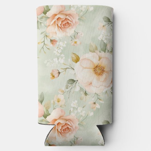 Romantic Peach Mint Roses Floral  Seltzer Blikjeskoeler (Achterkant)