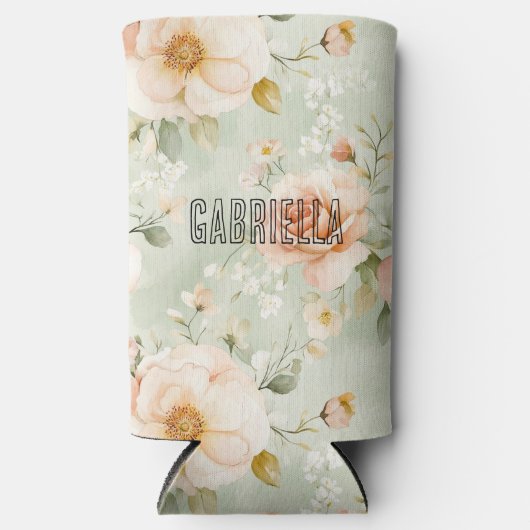 Romantic Peach Mint Roses Floral  Seltzer Blikjeskoeler (Voorkant)