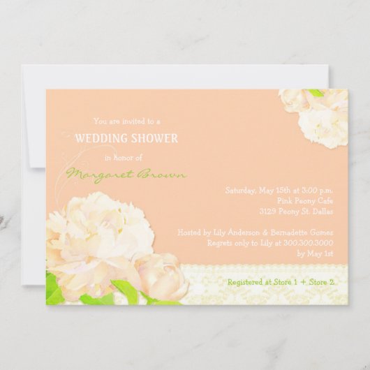 Romantic Peach Peony Wedding Shower Kaart (Voorkant)