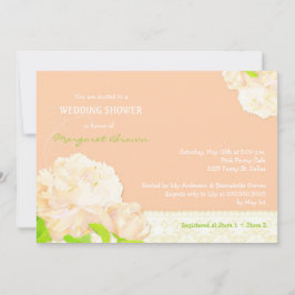 Romantic Peach Peony Wedding Shower Kaart