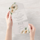 Romantic Peach Ranunculus op Ivoorkust All In One Uitnodiging (Afscheurbaar)