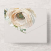 Romantic Peach Ranunculus op Ivoorkust All In One Uitnodiging (Achterkant)