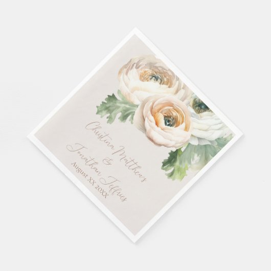 Romantic Peach Ranunculus op Ivoorkust Servet (Hoek)