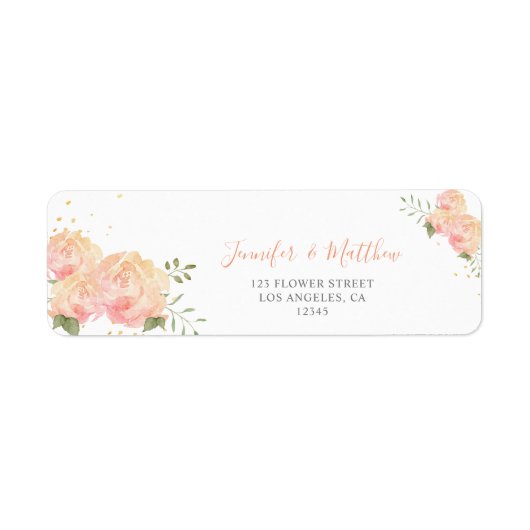 Romantic Peach Roos Floral Return Address Label (Voorkant)
