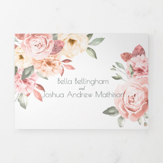 Romantic Peach Rozen Floral Drieluik Aankondiging (Cover)