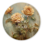 Romantic Peach Rozen Floral Keramische Knop (Voorkant)