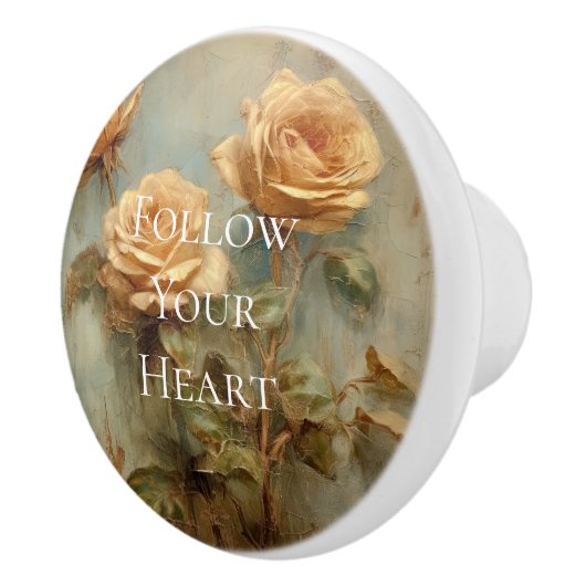 Romantic Peach Rozen Floral Keramische Knop (Rechts)