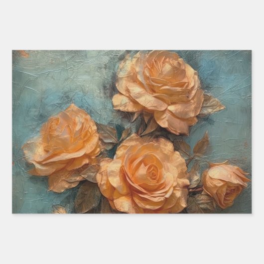 Romantic Peach Rozen Floral Vrijgezellenfeest Inpakpapier Vel (Voorkant 3)