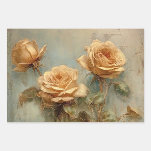 Romantic Peach Rozen Floral Vrijgezellenfeest Inpakpapier Vel (Voorkant)