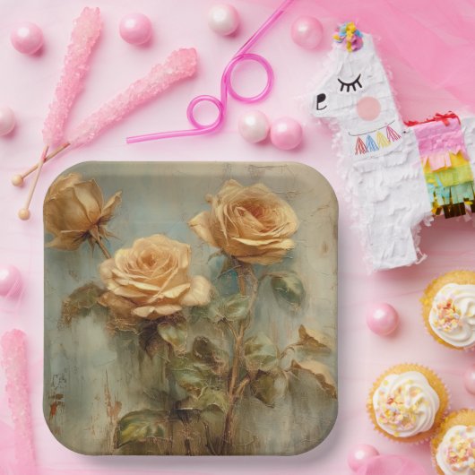 Romantic Peach Rozen Floral Vrijgezellenfeest Papieren Bordje (Feest)