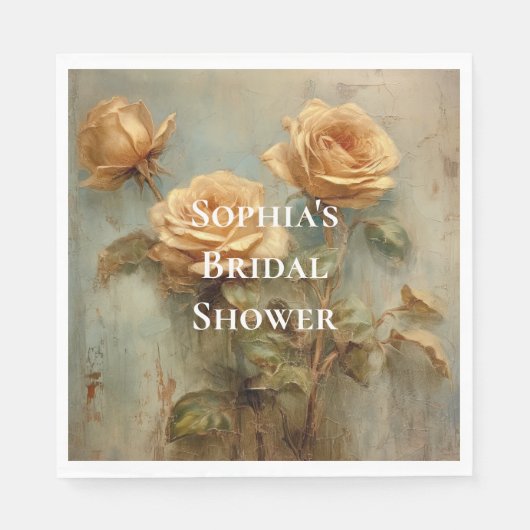 Romantic Peach Rozen Floral Vrijgezellenfeest Servet (Voorkant)