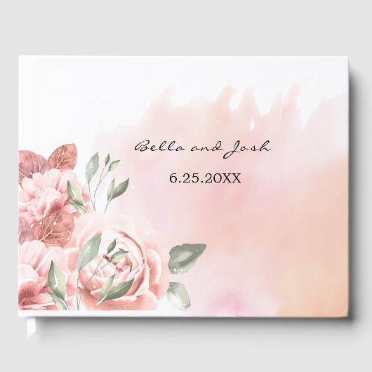 Romantic Peach Rozen Floral Wedding Gastenboek (Voorkant)