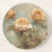 Romantic Peach Rozen Floral Zandsteen Onderzetter (Voorkant)