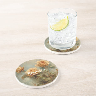 Romantic Peach Rozen Floral Zandsteen Onderzetter