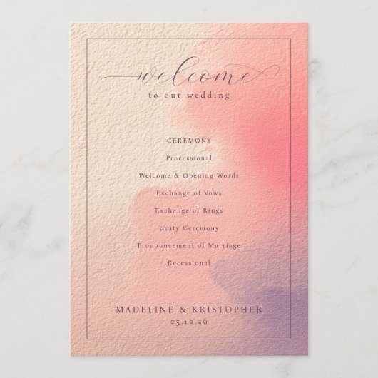 Romantic Peach Wedding Ceremony Schedule Programmakaart (Voorkant)