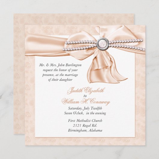 Romantic Peach Wedding Invitation Kaart (Voorkant / Achterkant)