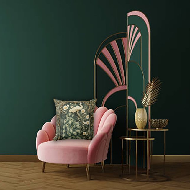 Romantic Peacock and Daisy Art Nouveau Kussen (Creator heeft geüpload)