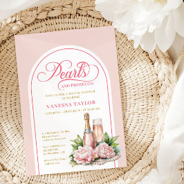 Romantic pearls and prosecco invite watercolor kaart